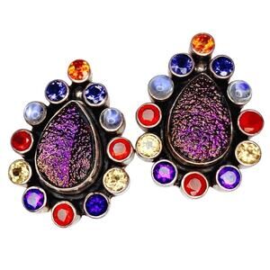 Nicky Butler Sterling Silver Druzy Gemstone Clip On Earrings Purple Boho READ